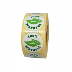 Étiquettes 100% NATUREL - Pastilles rondes Ø 35 mm - En rouleau de 1000 ex