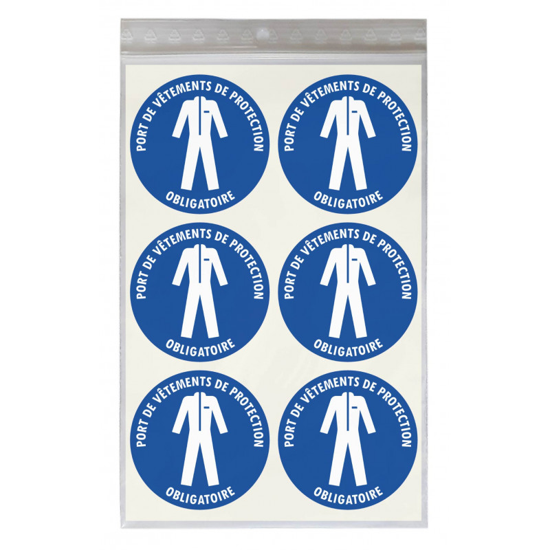 Stickers PORT DE VÊTEMENTS DE TRAVAIL OBLIGATOIRE M010 - Taille Ø 5 cm - Lot de 18 autocollants