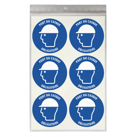 Stickers PORT DU CASQUE OBLIGATOIRE M014 - Taille Ø 5 cm - Lot de 18 autocollants