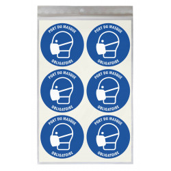Stickers PORT DU MASQUE RESPIRATOIRE OBLIGATOIRE M016 - Taille Ø 5 cm - Lot de 18 autocollants