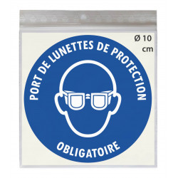 Stickers PORT DE LUNETTES DE PROTECTION OBLIGATOIRE M004 - Taille Ø 10 cm - Lot de 4 autocollants