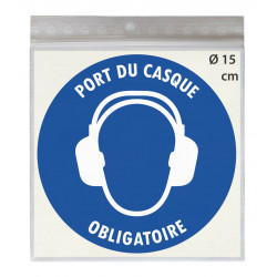 Stickers PORT DU CASQUE AUDITIF OBLIGATOIRE M003 - Taille Ø 15 cm - Lot de 3 autocollants