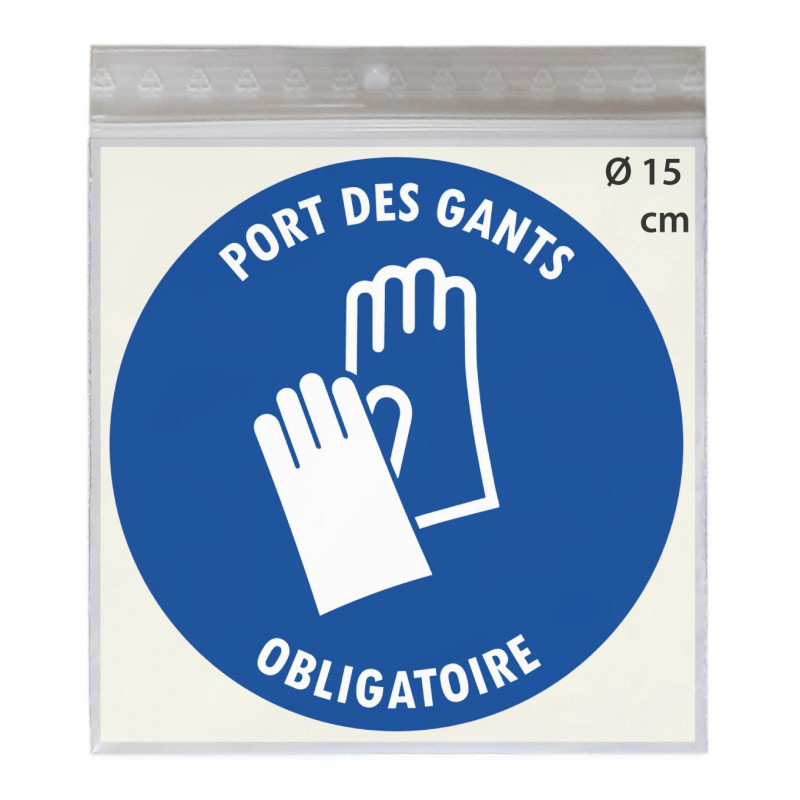 Stickers PORT DE GANTS OBLIGATOIRE M009 - Taille Ø 15 cm - Lot de 3 autocollants