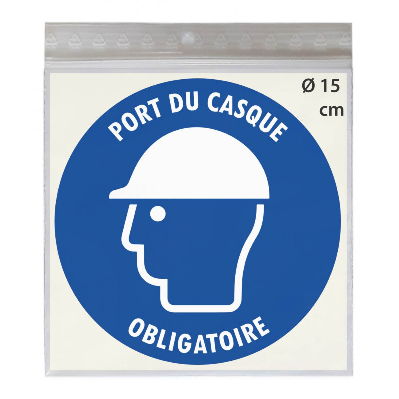 Stickers PORT DU CASQUE OBLIGATOIRE M014 - Taille Ø 15 cm - Lot de
