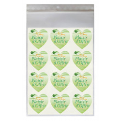 Étiquettes PLAISIR D'OFFRIR (vert) - En forme de Coeur 35 mm - Lot de 36 exemplaires