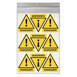 Stickers DANGER W001 - Taille 4,5 x 5 cm - Lot de 18 autocollants