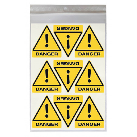 Stickers DANGER W001 - Taille 4,5 x 5 cm - Lot de 18 autocollants