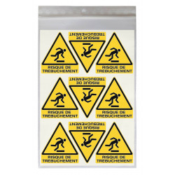 Stickers DANGER RISQUE DE TRÉBUCHEMENT W007 - Taille 4,5 x 5 cm - Lot de 18 autocollants