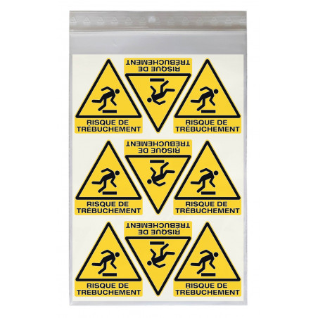 Stickers DANGER RISQUE DE TRÉBUCHEMENT W007 - Taille 4,5 x 5 cm - Lot de 18 autocollants