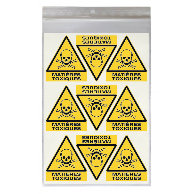 Stickers DANGER MATIÈRES TOXIQUES W016 - Taille 4,5 x 5 cm - Lot de 18 autocollants