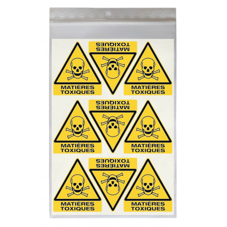 Stickers DANGER MATIÈRES TOXIQUES W016 - Taille 4,5 x 5 cm - Lot de 18 autocollants