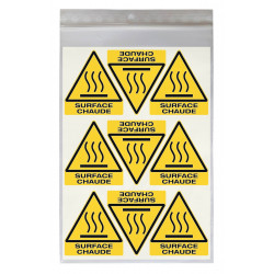Stickers DANGER SURFACE CHAUDE W017 - Taille 4,5 x 5 cm - Lot de 18 autocollants